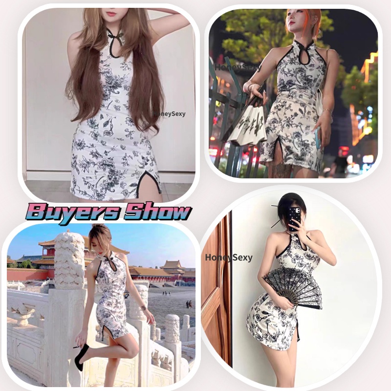 Feminine Printed Bodycon Sheath Cheongsam