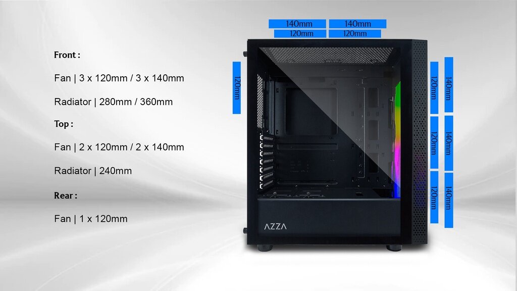 Azza CELESTA 340M ATX Gaming Case Chassis Casing Included 4x ARGB 12CM ...