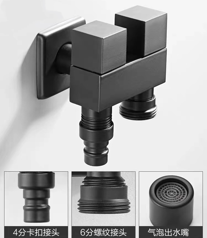 【Ready Stock】Black G1/2 Mini Multi-function Faucet Brass One Into Two ...