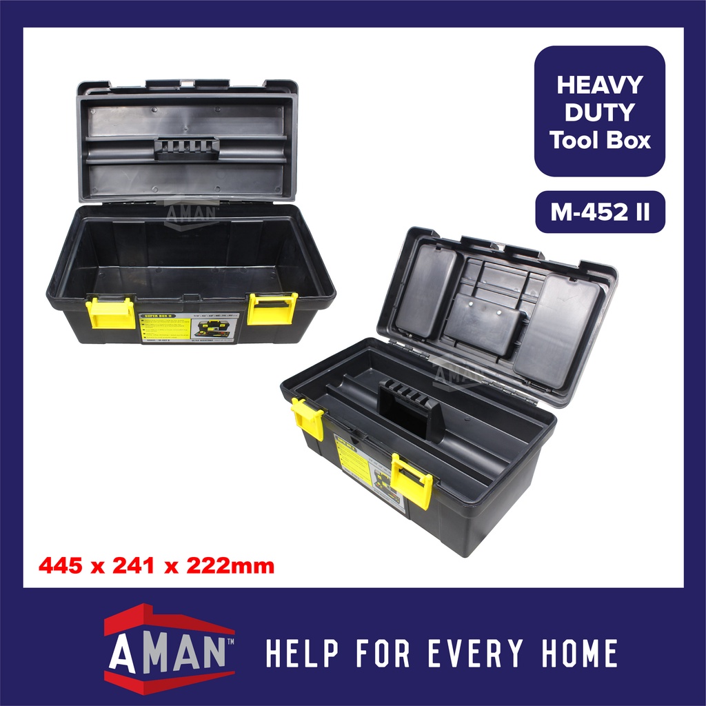 AMAN Heavy Duty Hard Plastic Multi Purpose Tool Box Toolbox Storage Box ...