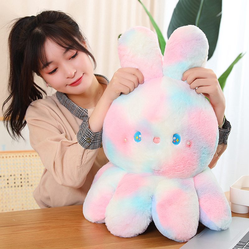 20cm-50cm Kawaii Reversible Octopus Rabbit Doll Plush Toy Flip Mood ...