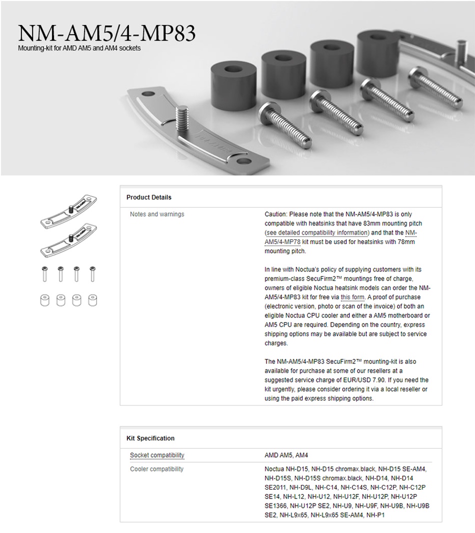 Noctua NM-AM5/4-MP83 MP78 L9aL9i Mounting-kit AMD-AM5-AM4 Socket For ...