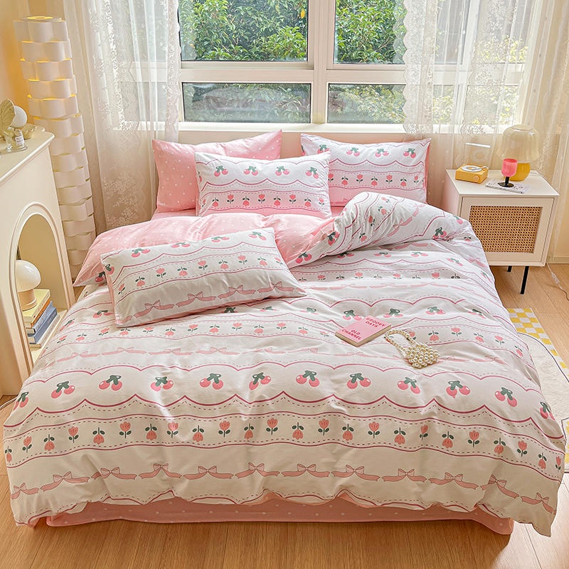 4 IN 1 Pure Cotton Bedding Set INS Style Cute Rabbit Floral Print Bed Sheet Set For Girls Quilt Cover Flat Sheet Fitted Sheet Pillowcase Single Queen King Size Shopee Malaysia