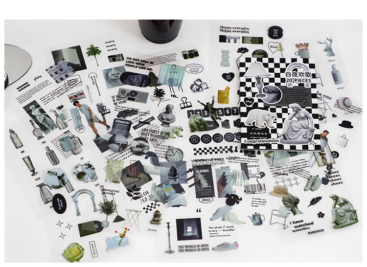 【20 Sheets】Ins Muji Style PET Sticker Book Colorful Sticker Album ...