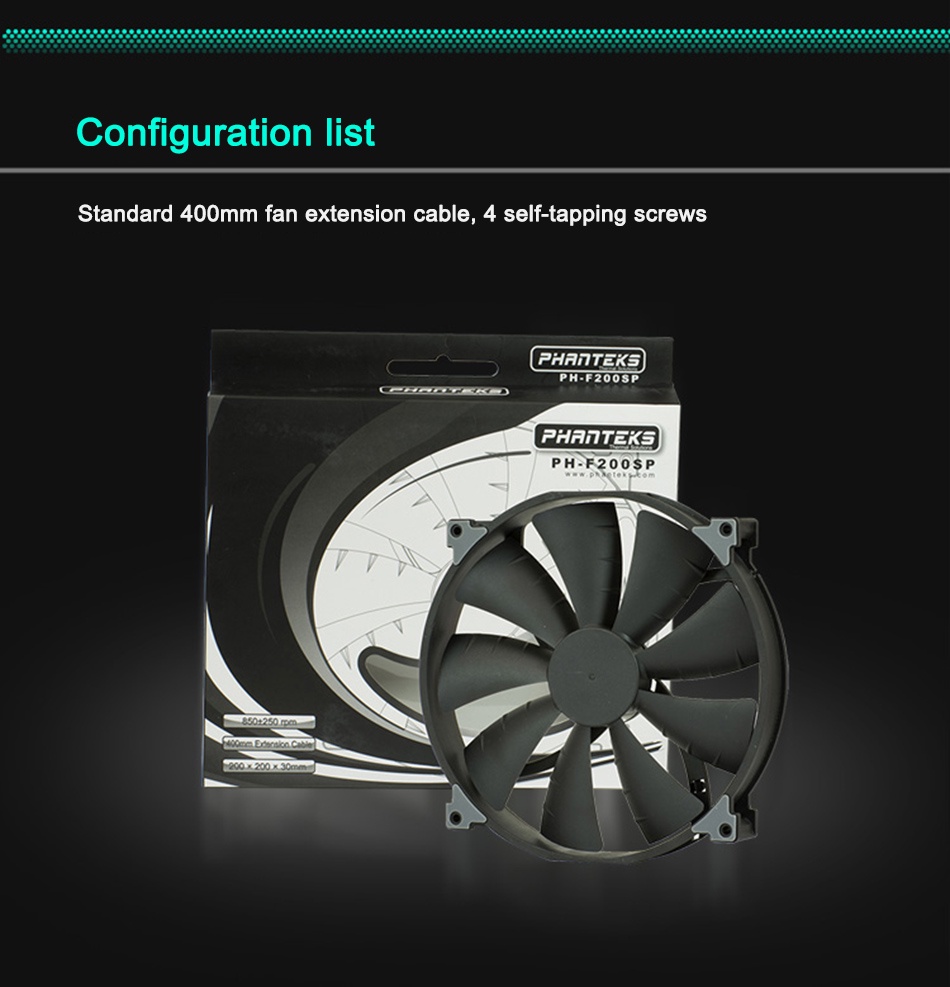 PHANTEKS F200SP Black High Air Volume Computer Case Fan 200mm 4Pin ...
