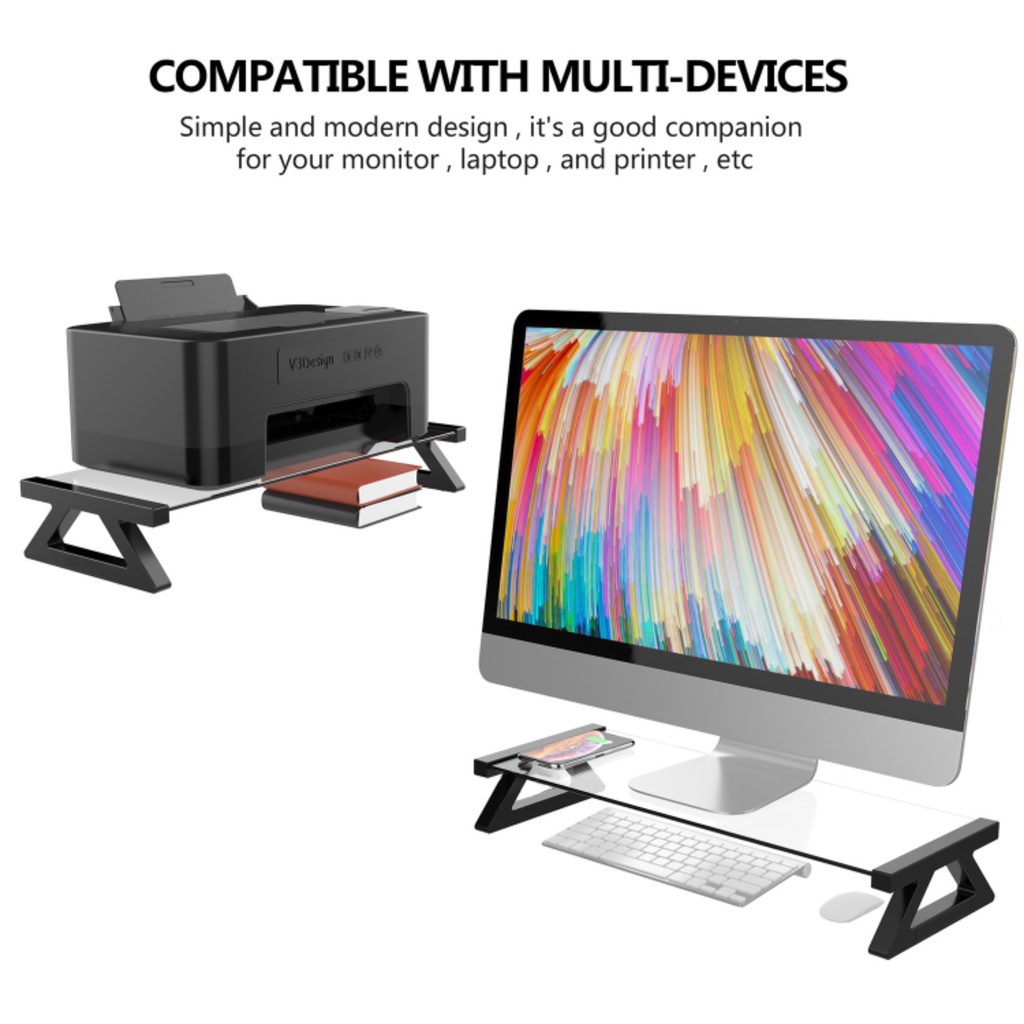 Basegard Abs Tempered Glass Monitor Stand Riser Space Bar Dock Desk ...