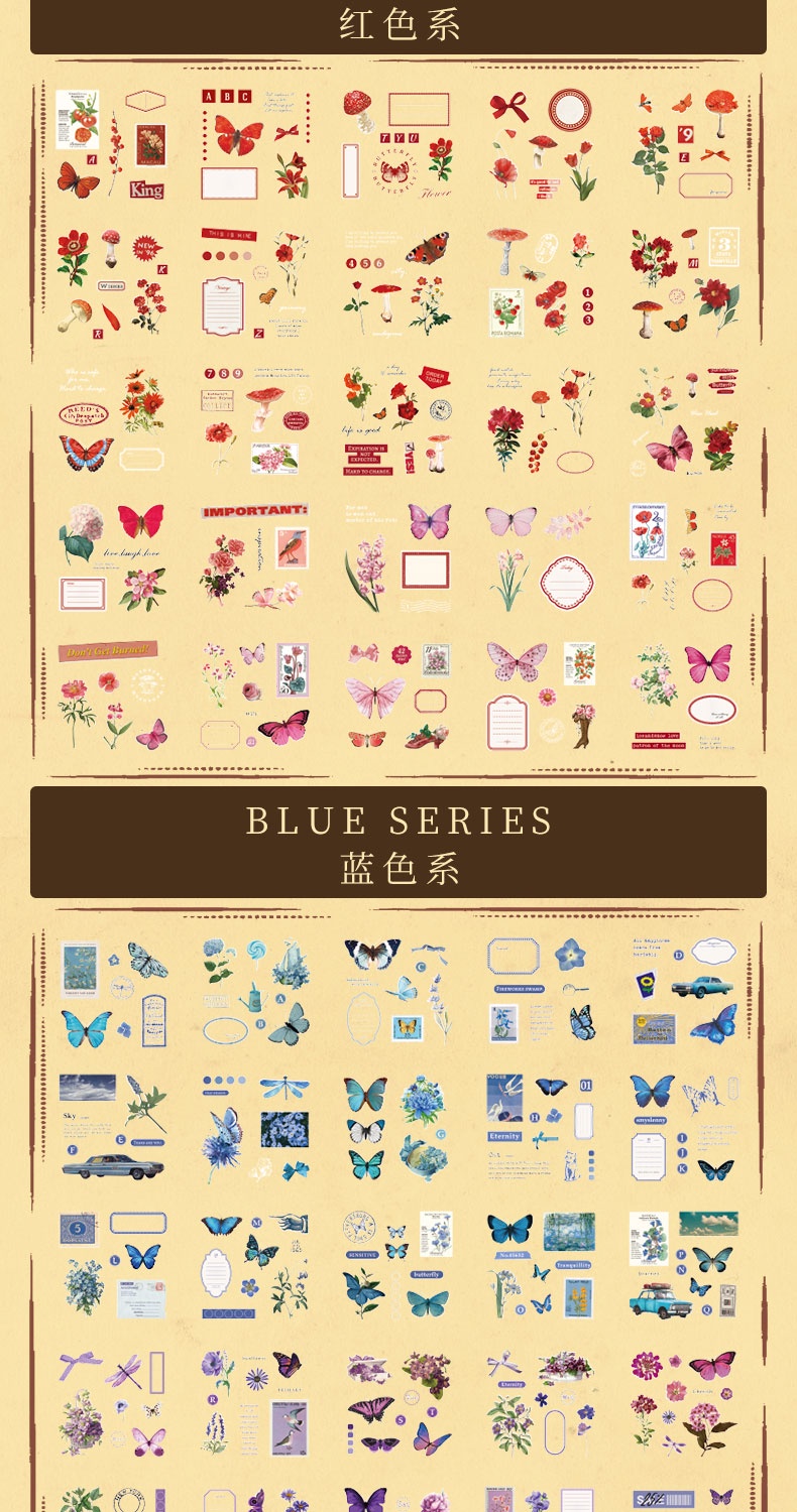 Journamm 100pcs/pack Aesthetics Butterfly Sticker Box Set DIY ...
