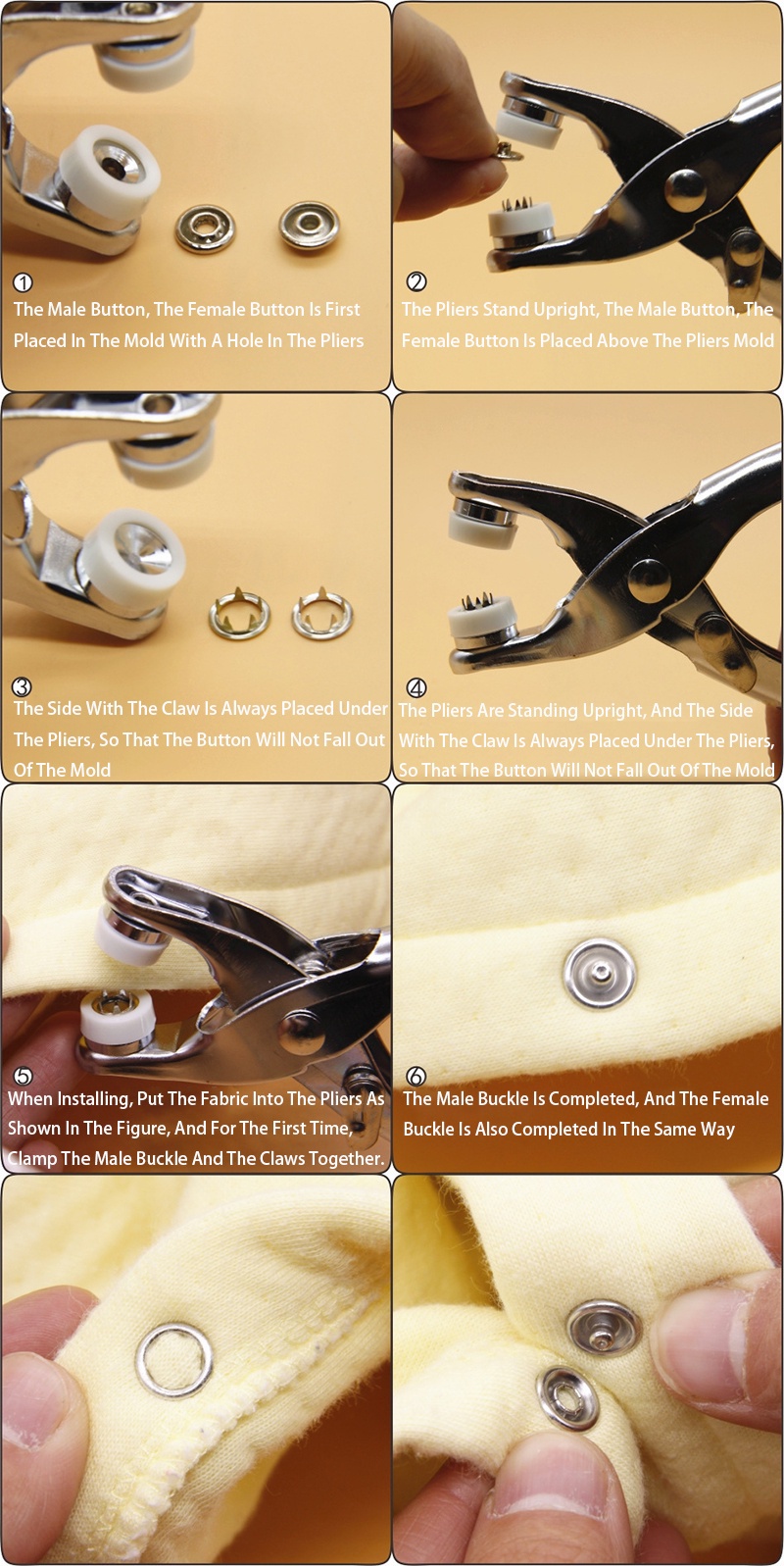1 Piece Crimping Plier Tool + 100 Sets 9.5mm Five-Claw Buckle ...