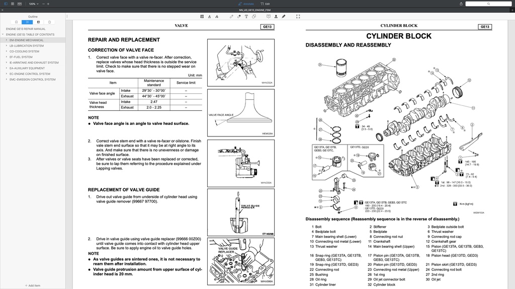 NISSAN UD DIESEL ENGINE GE13/ GE13TC/ GE13TB/ GE13TF/ GE13TD SERVICE