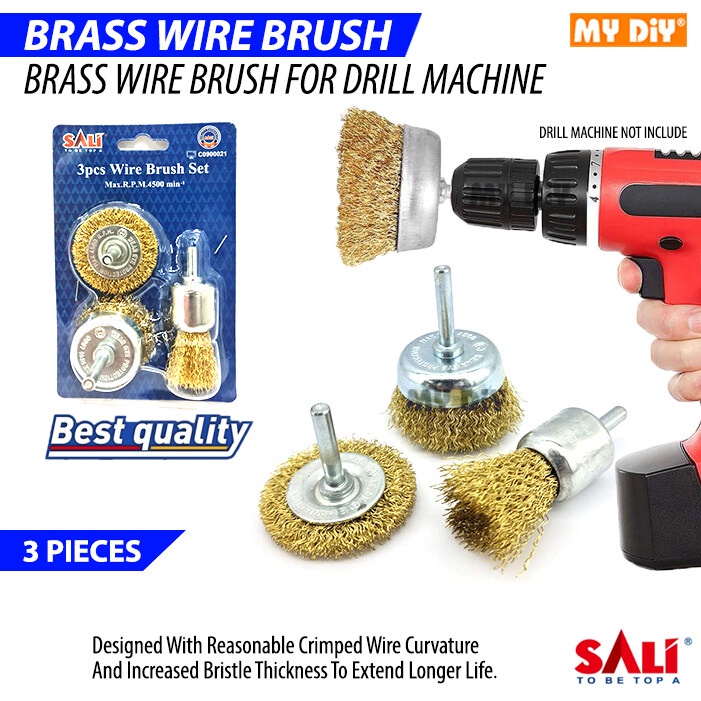 SALI Brass Wire Wheel Cup Brush with Shank Rotary for Drill Machine ...
