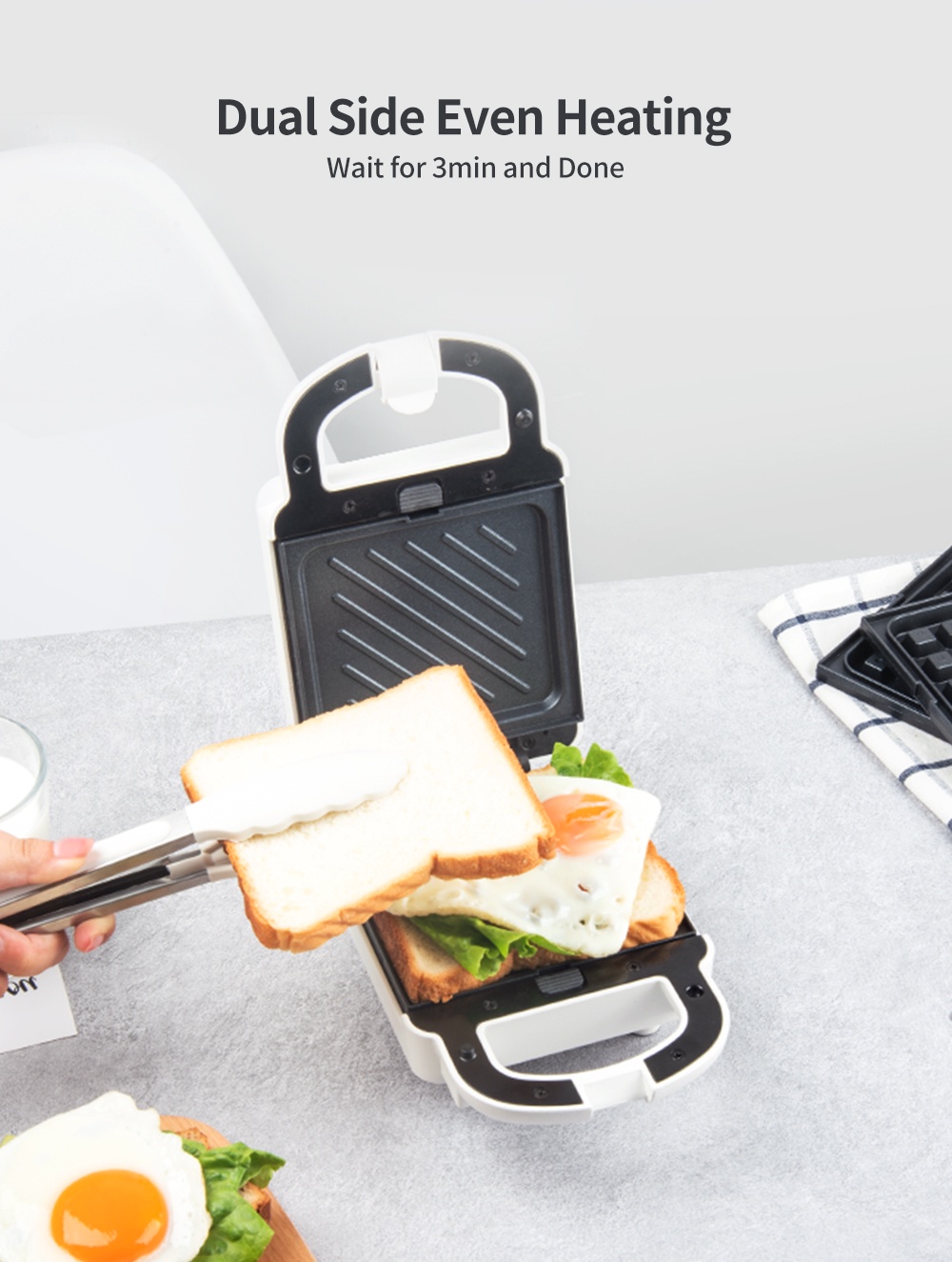 Simplus Sandwich Maker Waffle Maker 650W Removable Plate