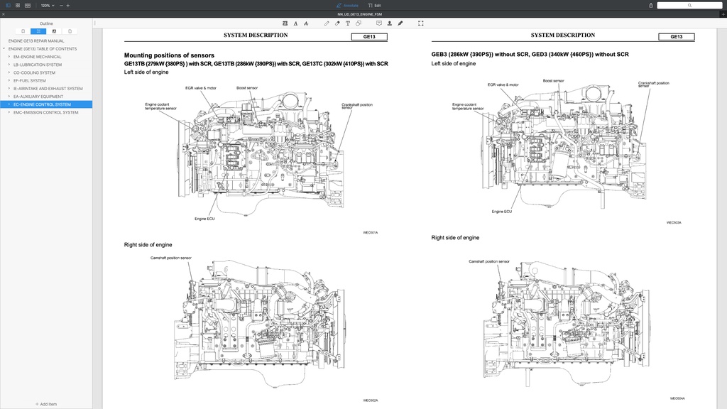 NISSAN UD DIESEL ENGINE GE13/ GE13TC/ GE13TB/ GE13TF/ GE13TD SERVICE