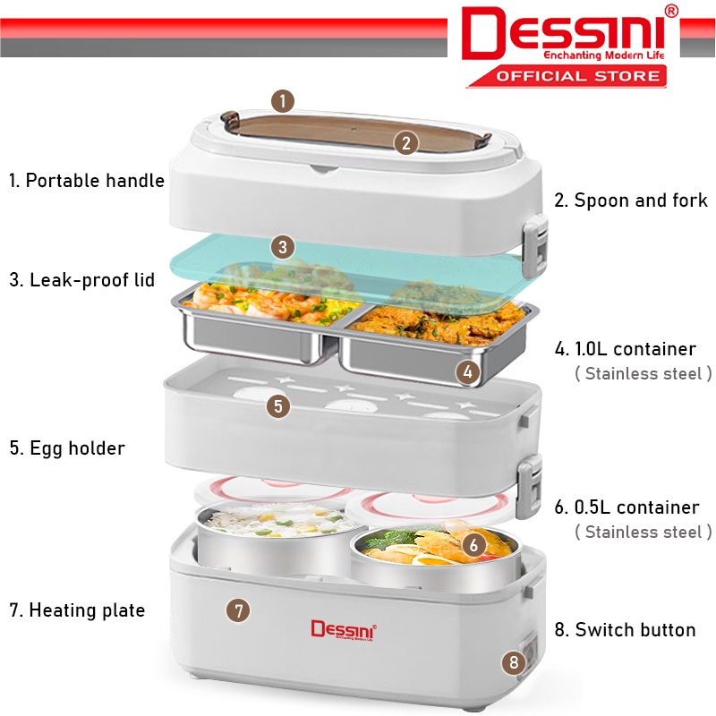 DESSINI ITALY 2L Electric Rice Cooker Lunch Box Non Stick Stainless ...