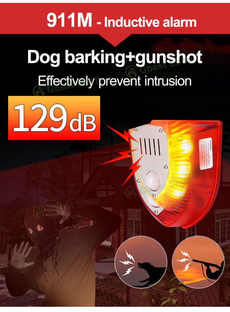 Solar Motion Sensor Alarm Lamp Outdoor Solar Siren Ensrgy Dog Barking