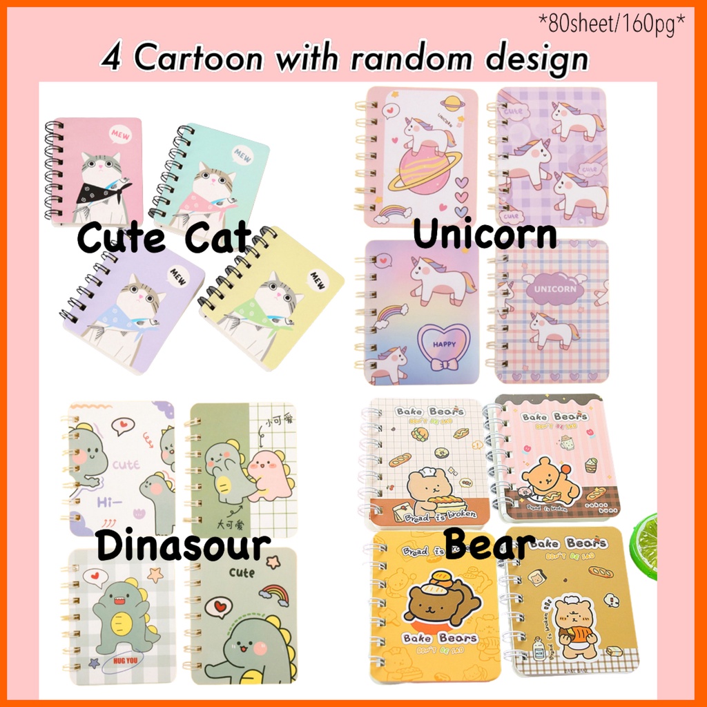 Mini Notebook Cute small Cartoon Pocket Notepad Daily Planner School ...