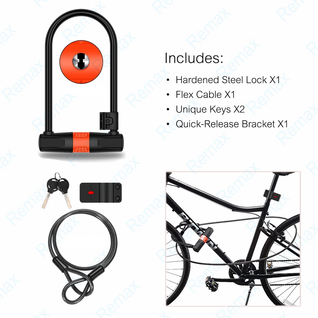 Bike Lock U-shaped with Cable Anti-theft Kunci Keselamatan Basikal ...