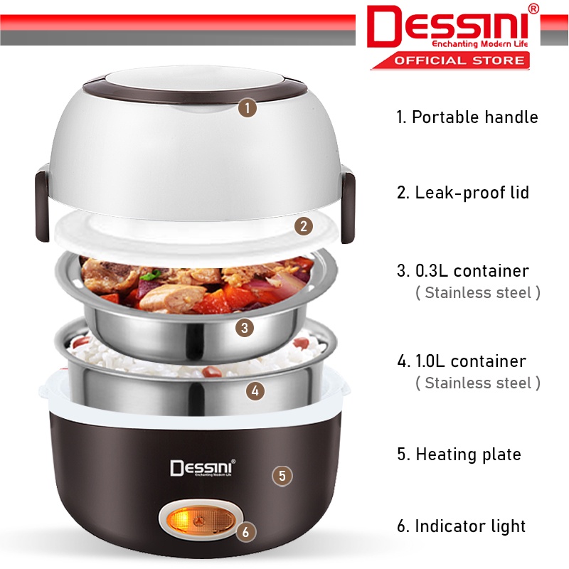 DESSINI ITALY 1.3L Electric Rice Cooker Lunch Box Non Stick Stainless ...