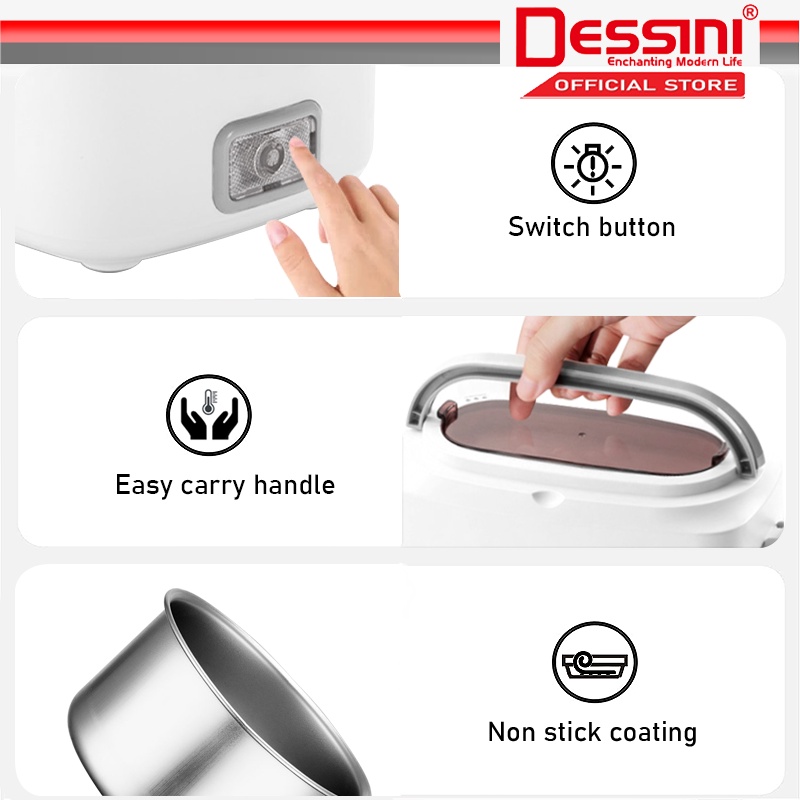 DESSINI ITALY 2L Electric Rice Cooker Lunch Box Non Stick Stainless ...