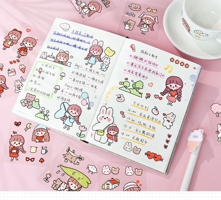100 Sheets (500+ Pcs) Cute Sticker Set For Diary Book Stiker Buku ...