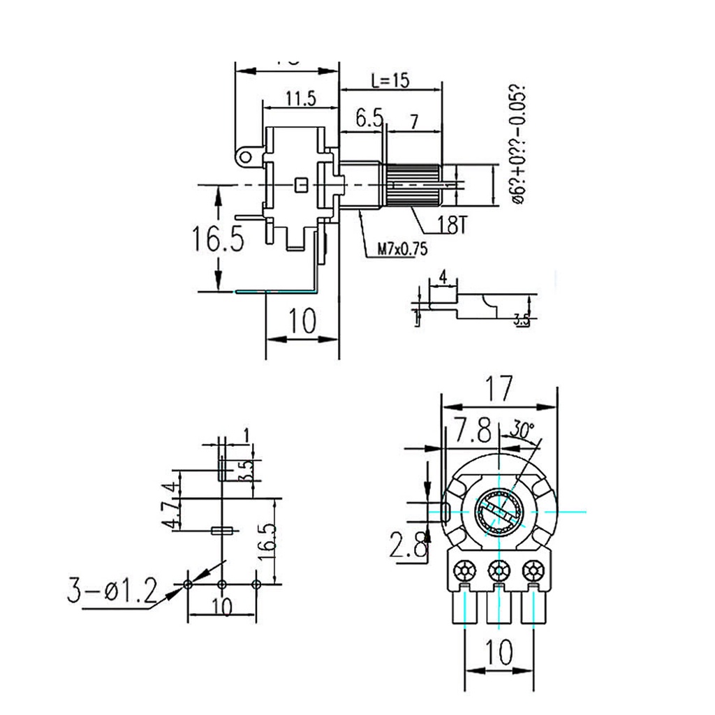 5Pcs WH148 Potentiometer 3Pin 15mm Shaft B5K B10K B50K B100K B500K with ...