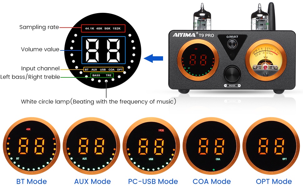 AIYIMA T9 PRO HiFi Bluetooth Tube Amplifier Stereo Power Amplificador ...