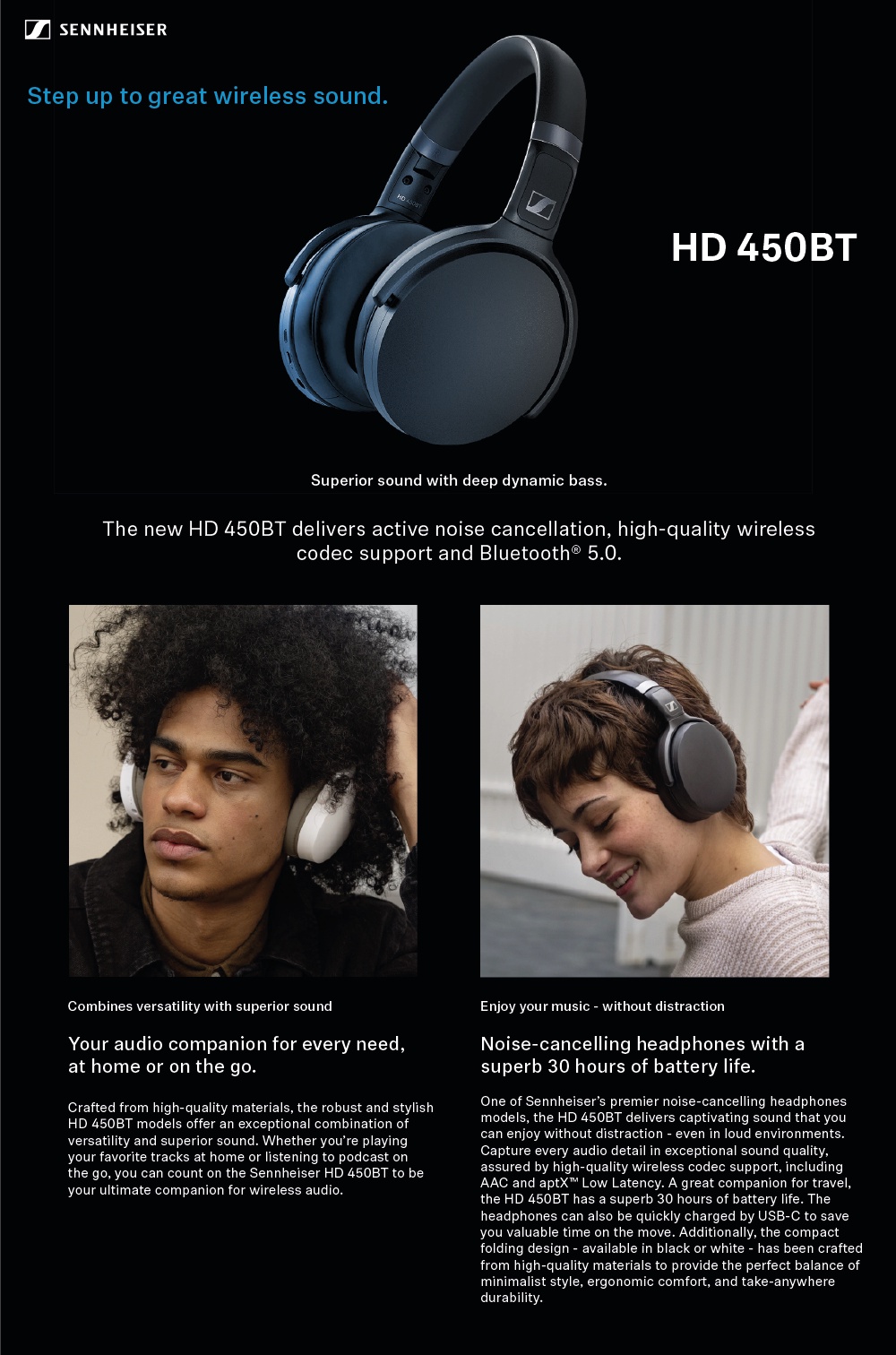 Sennheiser Hd 450bt Bluetooth Wireless Over-ear Headphones With Active  Noise Cancelling (black) : Target