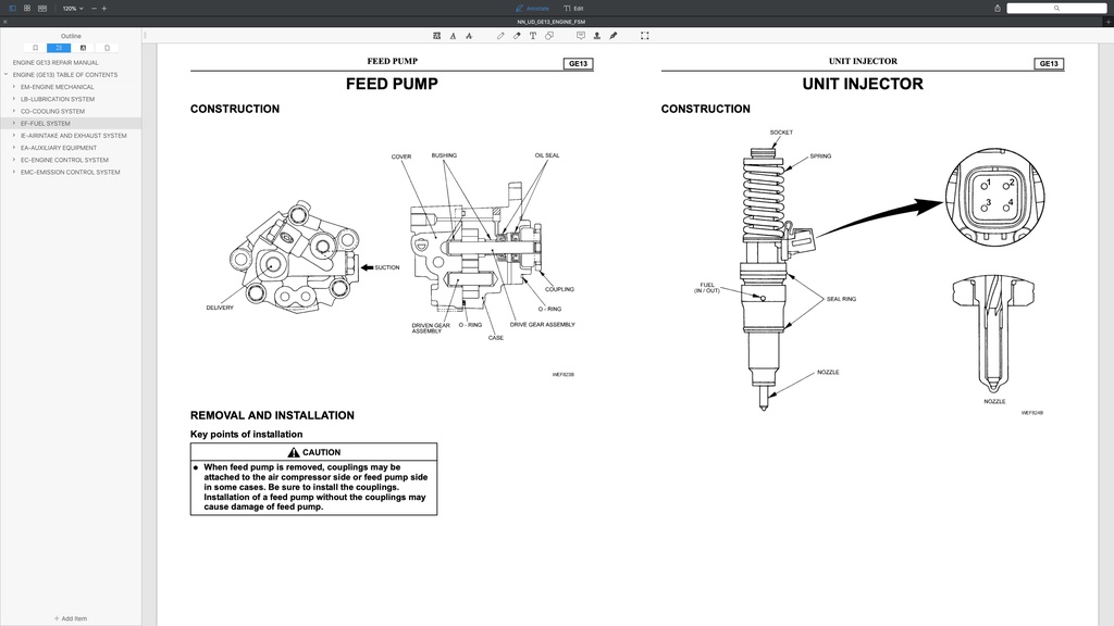 NISSAN UD DIESEL ENGINE GE13/ GE13TC/ GE13TB/ GE13TF/ GE13TD SERVICE