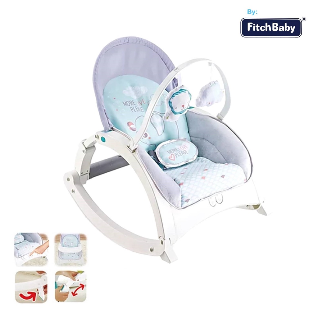 Portable Baby Rocker 3 in 1 Deluxe Music Bouncer with Safety Belt and ...