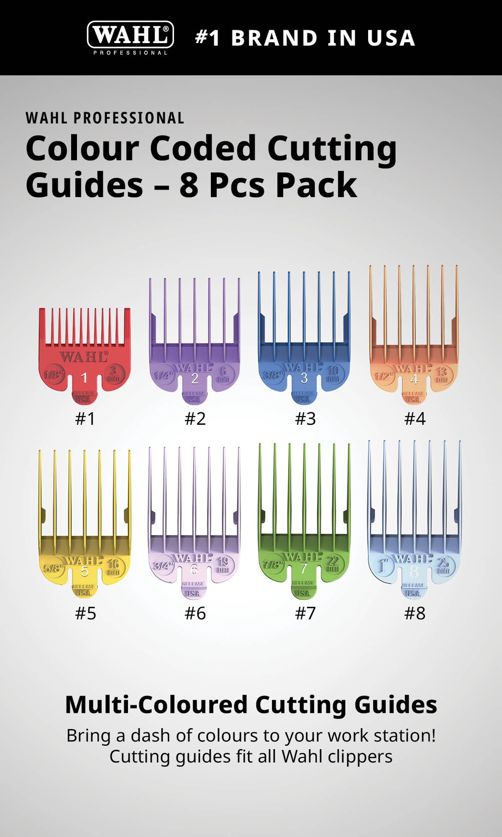 Wahl Color Coded Cutting Guide Combs Hair Clipper Attachments (8 Pcs ...