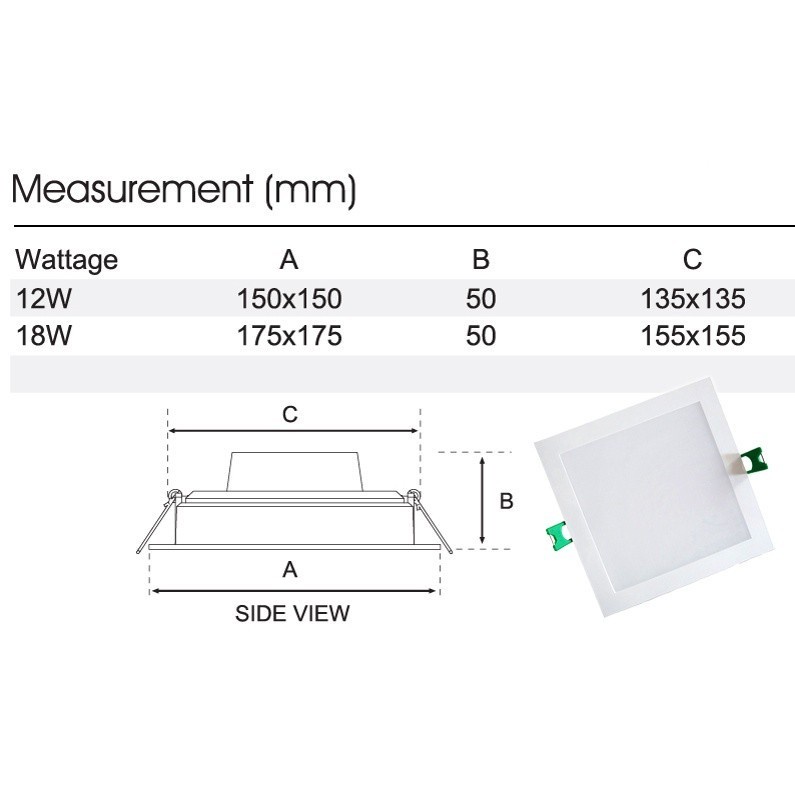 Recessed Downlight 12W 18W 560 561 Square Round with Warranty YET PLUS ...