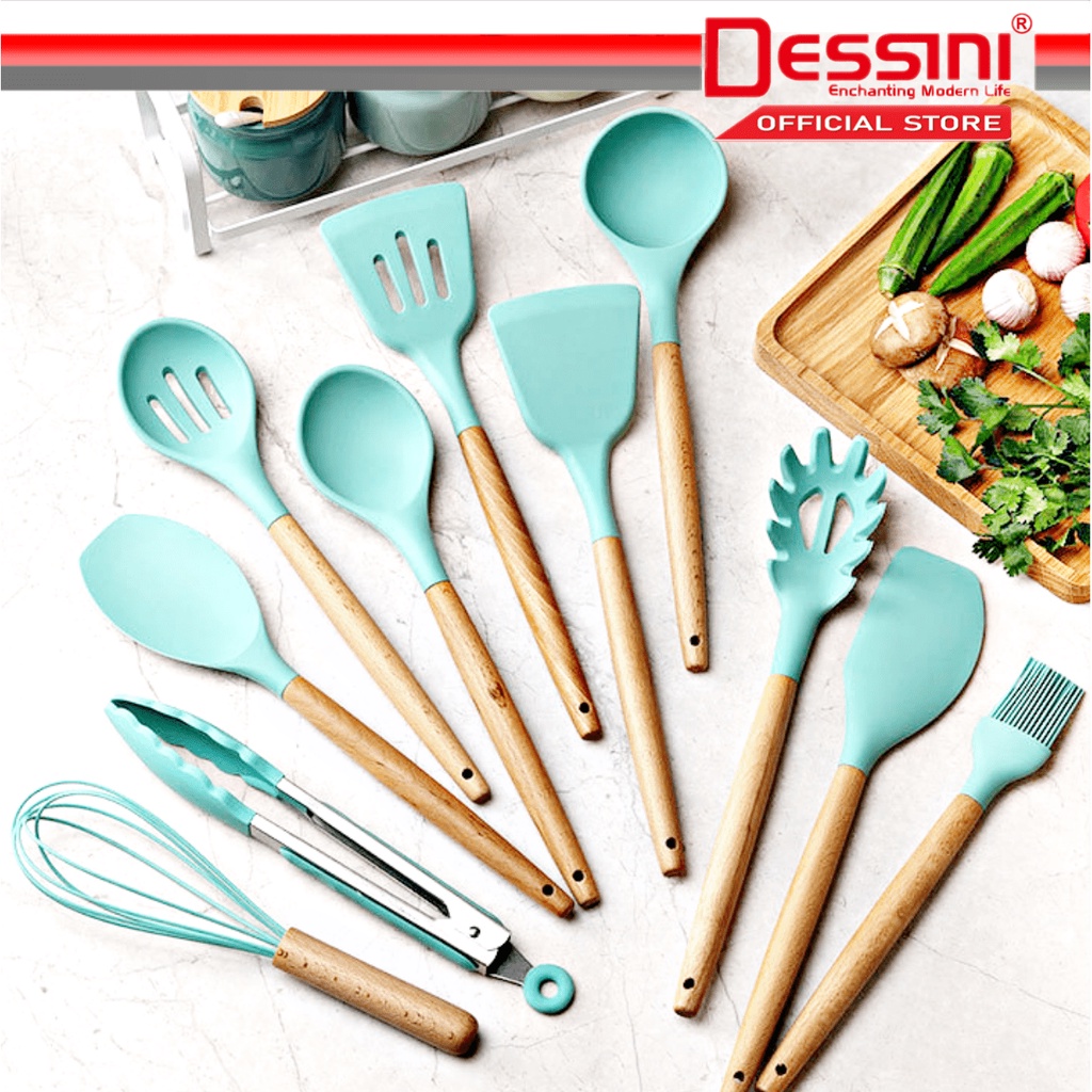 DESSINI ITALY Silicone Utensil Slotted Turner Spoon Spaghetti Server ...