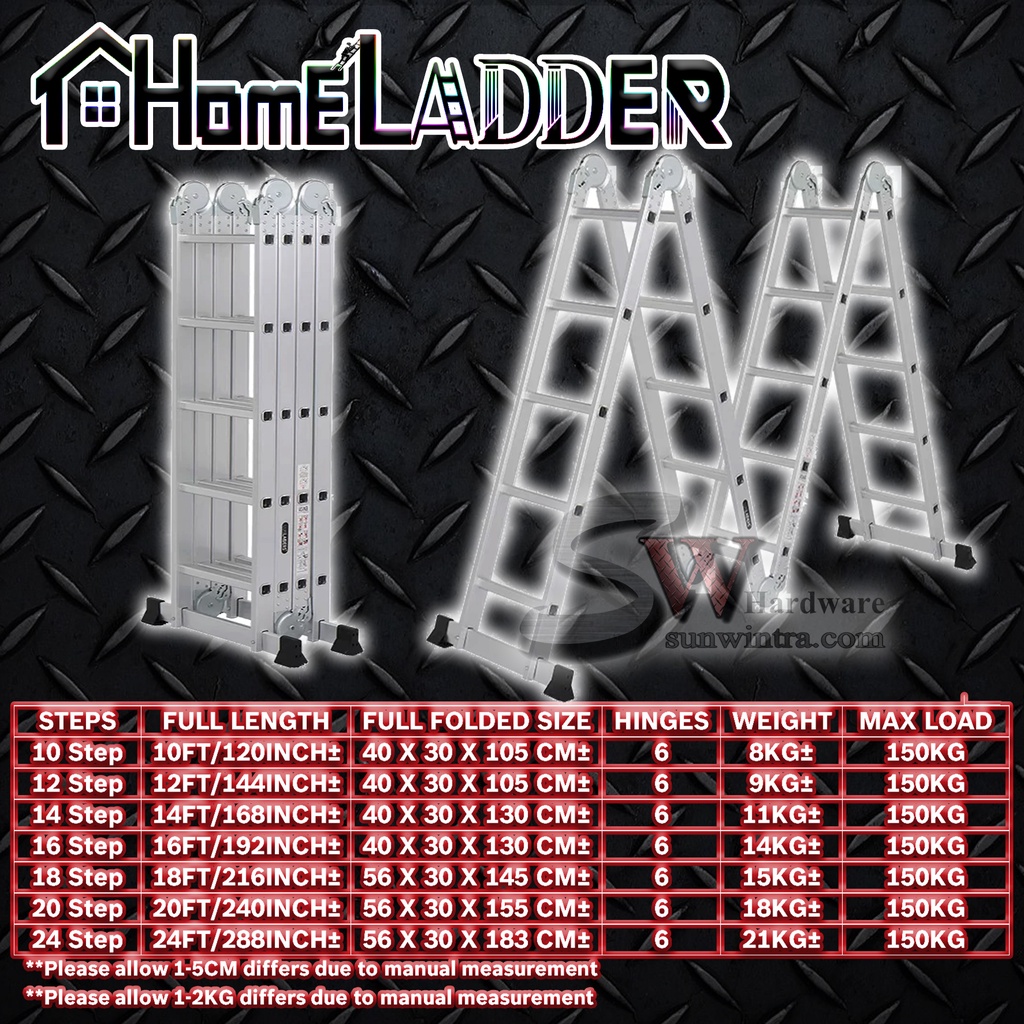 SW Hardware Heavy Duty Multipurpose Ladder 24 Steps Home Ladder Flat ...