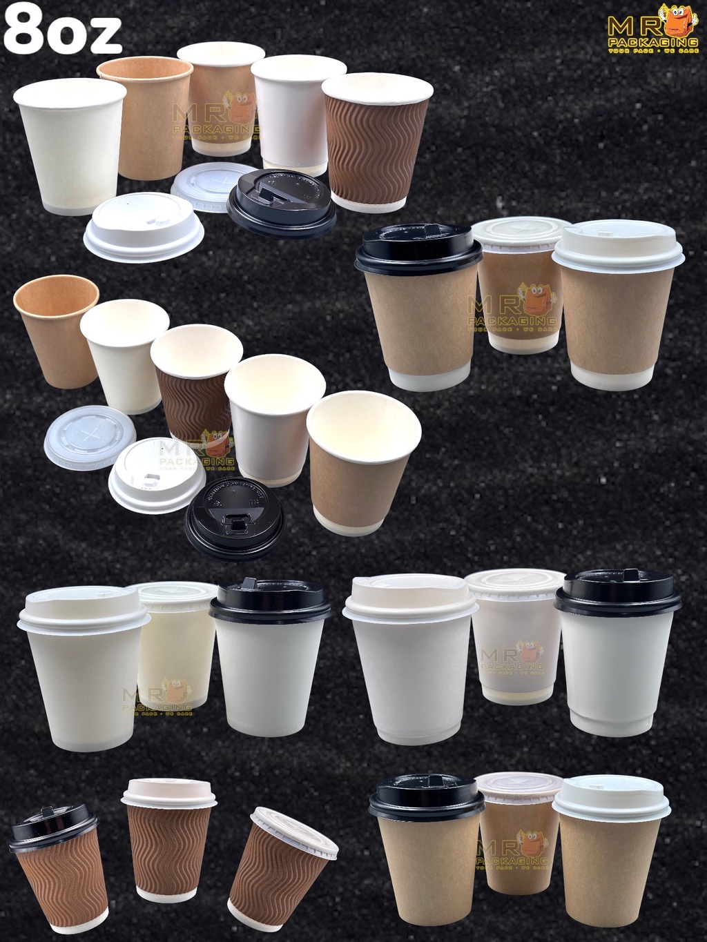 Paper Cup 8oz / 12oz / 16oz / Lid Single Double Wall Ripple Disposable ...
