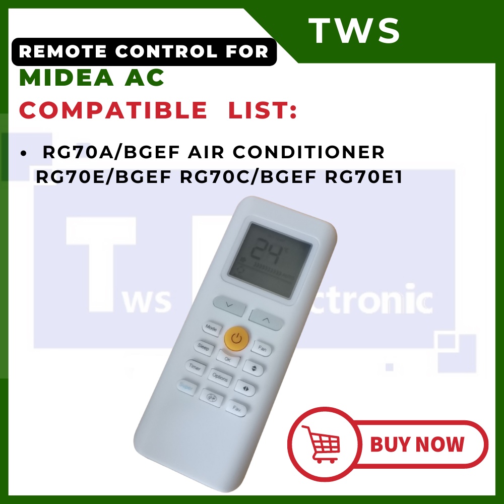 Télécommande Midea RG70C/BGEF – Climatiseur Carrier – Neuf D'origine