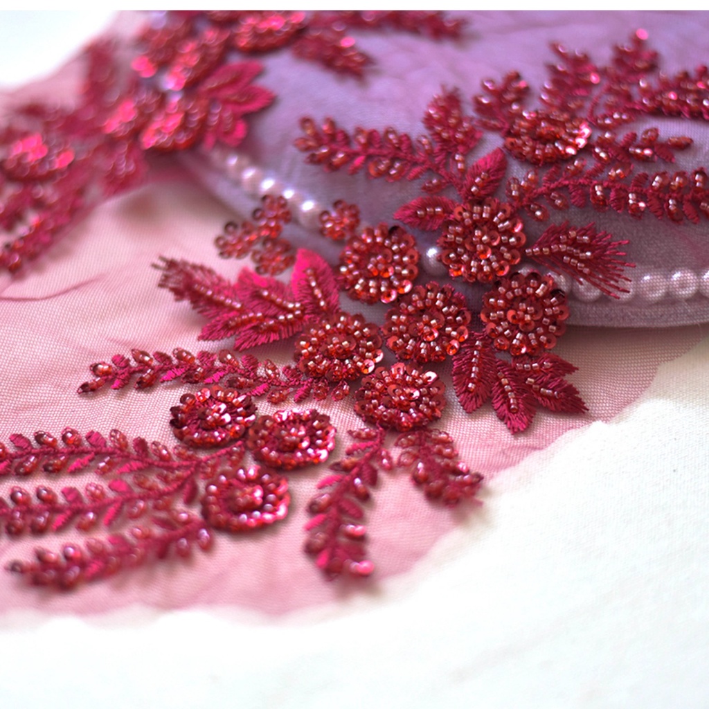 3D Flower Lace Embroidery Applique, Beaded Tulle Trim For DIY Wedding Dress & Crafts