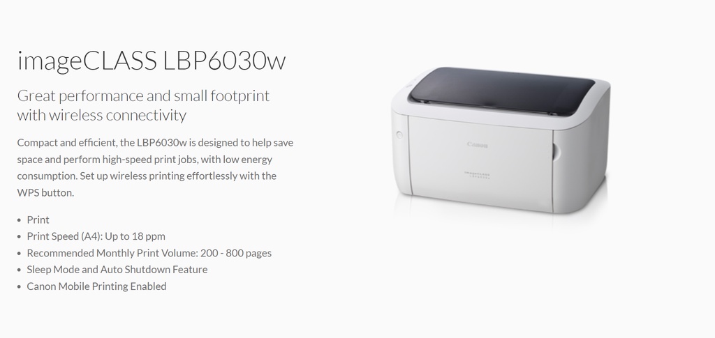 Canon imageCLASS LBP6030w - Monochrome, Compact Wireless Laser Printer,  White