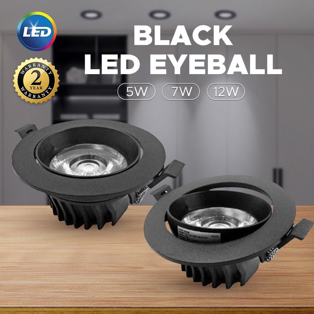 BLACK LED EYEBALL 5W/7W/12W BLACK/WHITE FRAME LED RECESSED SPOTLIGHT ...