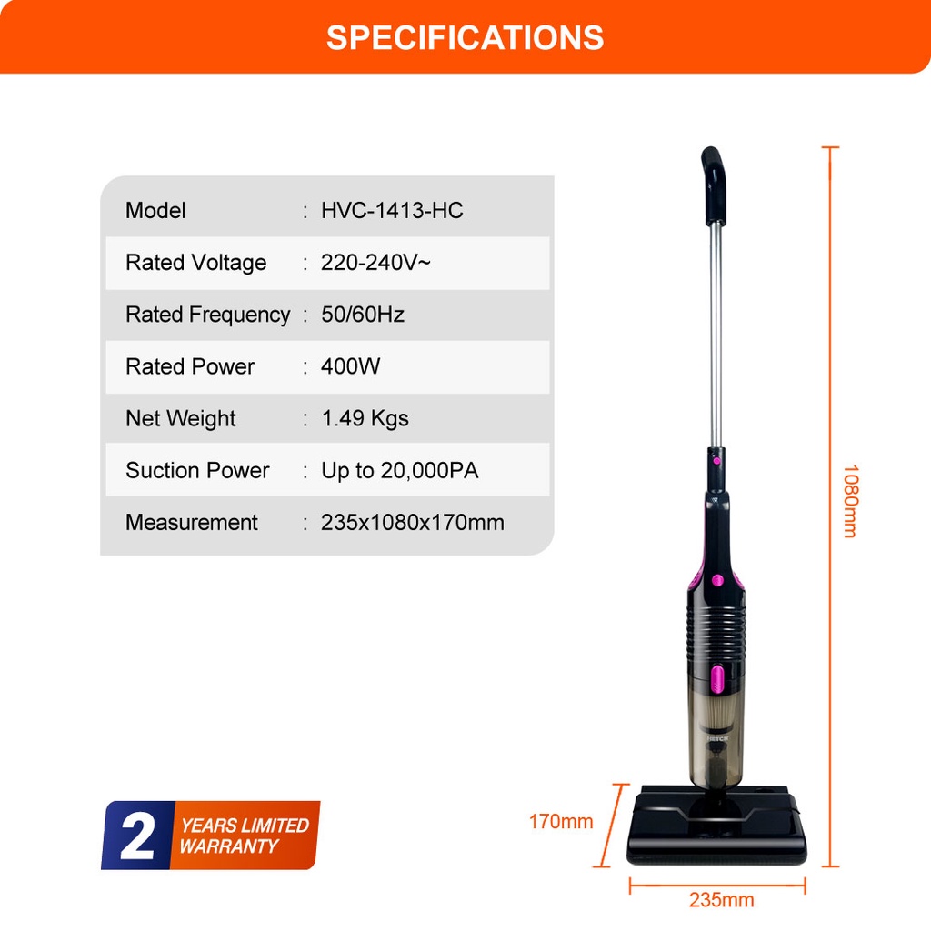 HETCH H2 Handheld Vacuum Cleaner & Mop HVC1413HC Shopee Malaysia