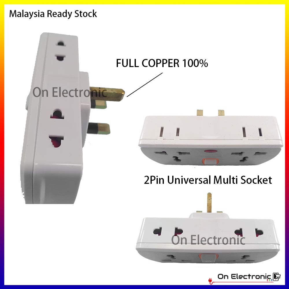 6 WAY Universal Multi Socket T-Adaport 3Pin and 2 PinExtension Plug ...
