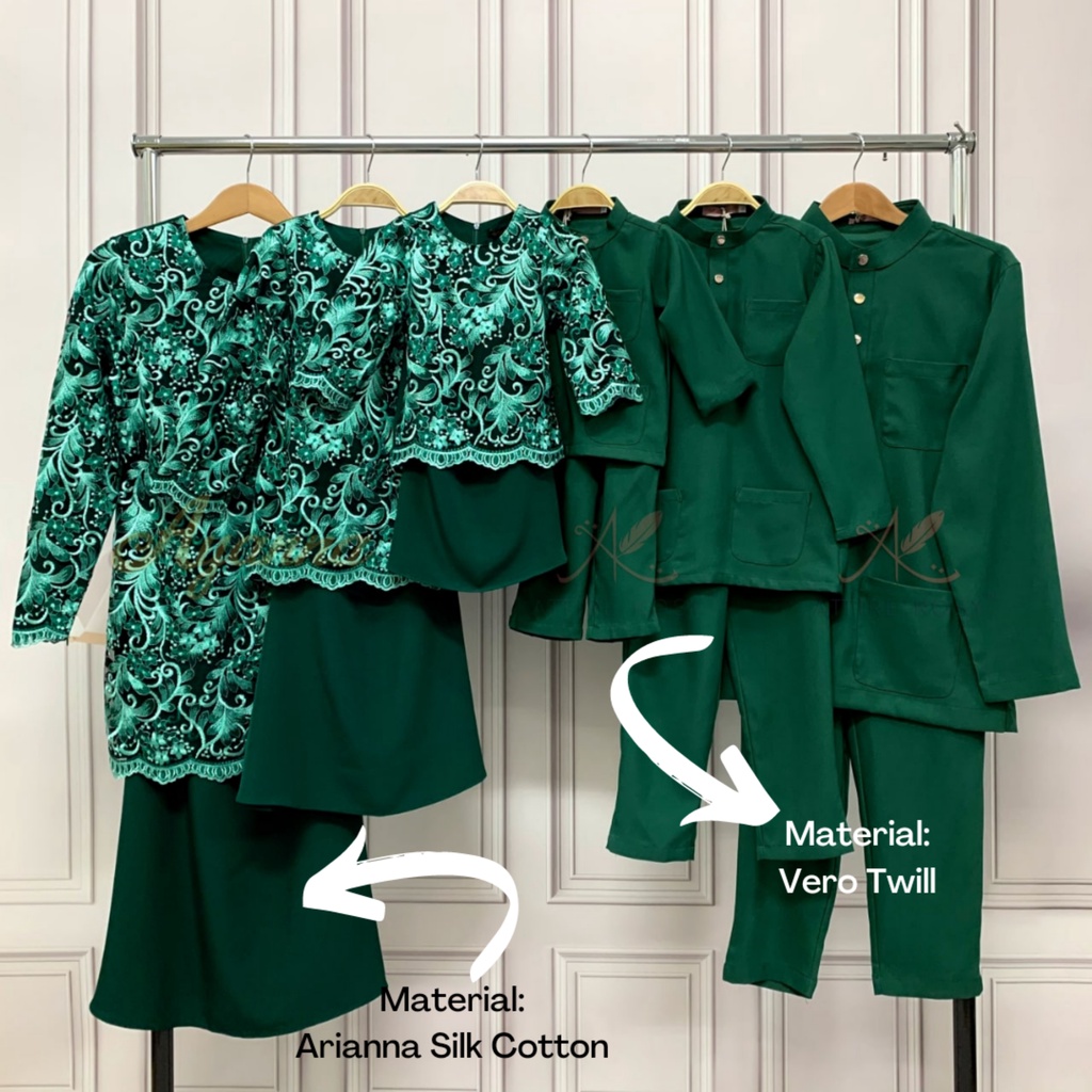 Baju Raya Sedondon Tema Warna Emerald Green (Hijau) Set Family Ayah Ibu ...