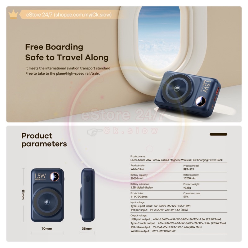Remax RPP 519 527 20000mAh PD QC 20W 22.5W Cable Magnetic Wireless ...