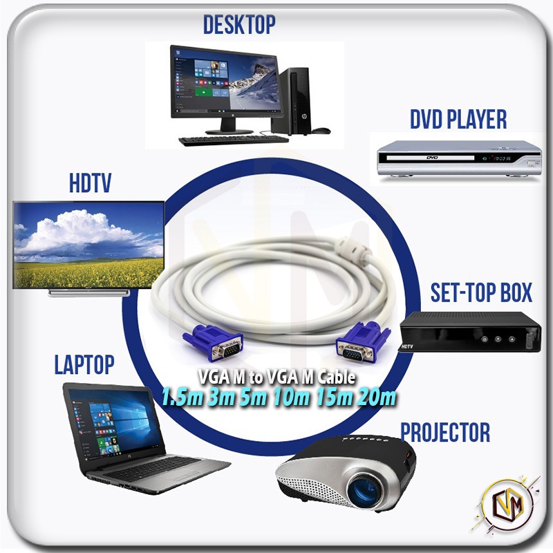 Cable VGA Male to VGA Male Wire Extension Connector Wayar Projector ...