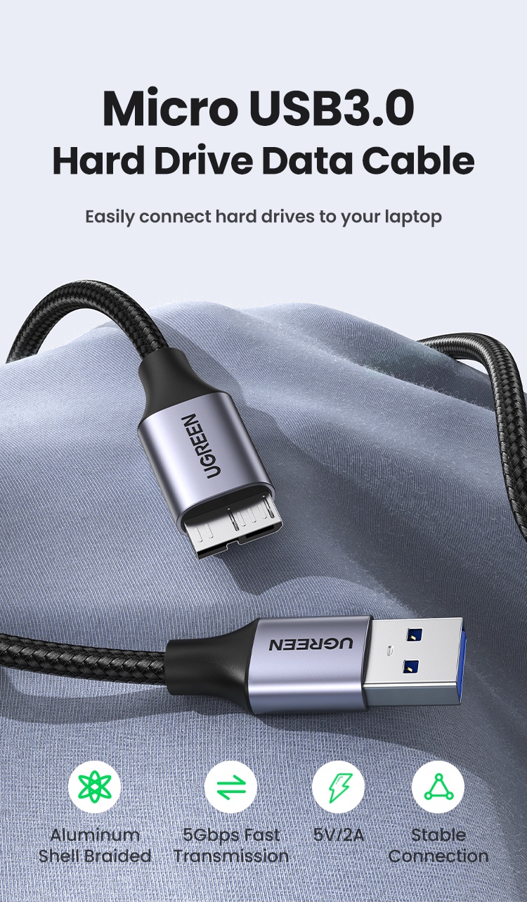 System-S USB 3.0 Kabel - Micro USB 3.0 Auf USB-A, 50 Cm, Weiß, Für Schnelles Laden & Datenübertragung