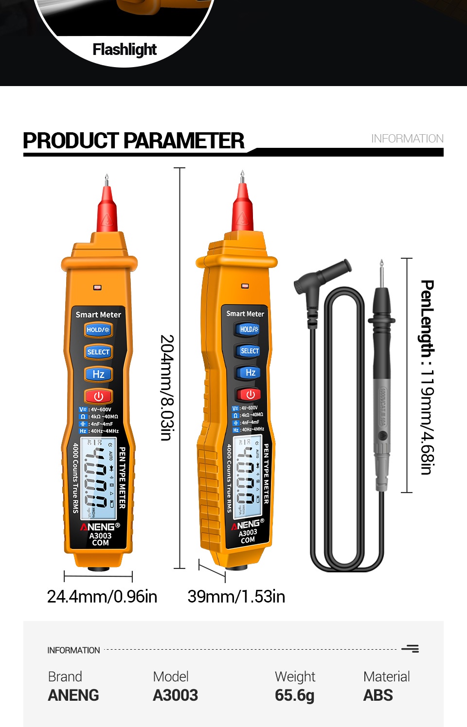 ANENG A3003 Digital Pen Multimeter Professional 4000 Counts Smart Meter ...