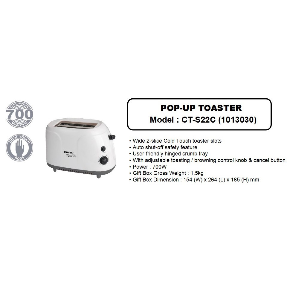 Cornell 2 Slice Cold Touch Pop-up Toaster CT-S22C | Shopee Malaysia
