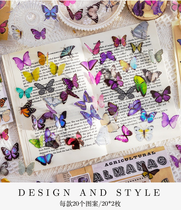 Whitespace 40pcs Aesthetic Butterfly Stickers Vintage Junk Journal PET ...