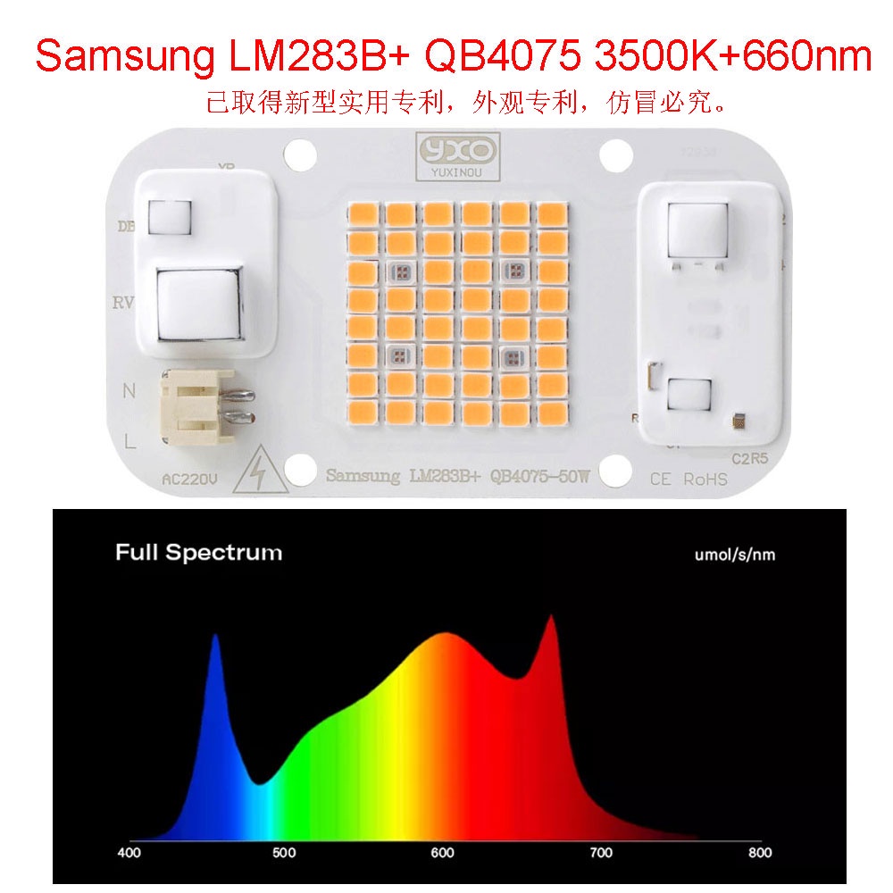 YXO Hydroponice AC 220V 20w 30w 50w Dob Cob LED Grow Light Chip Full ...