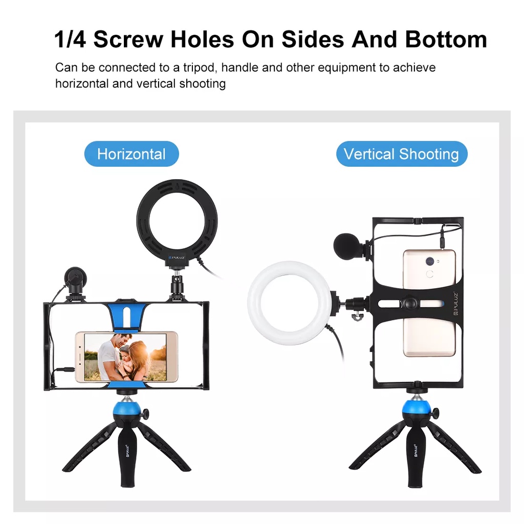 PULUZ 4-in-1 Vlogging Broadcast Video Rig + 4.7 inch 12cm Ring LED ...