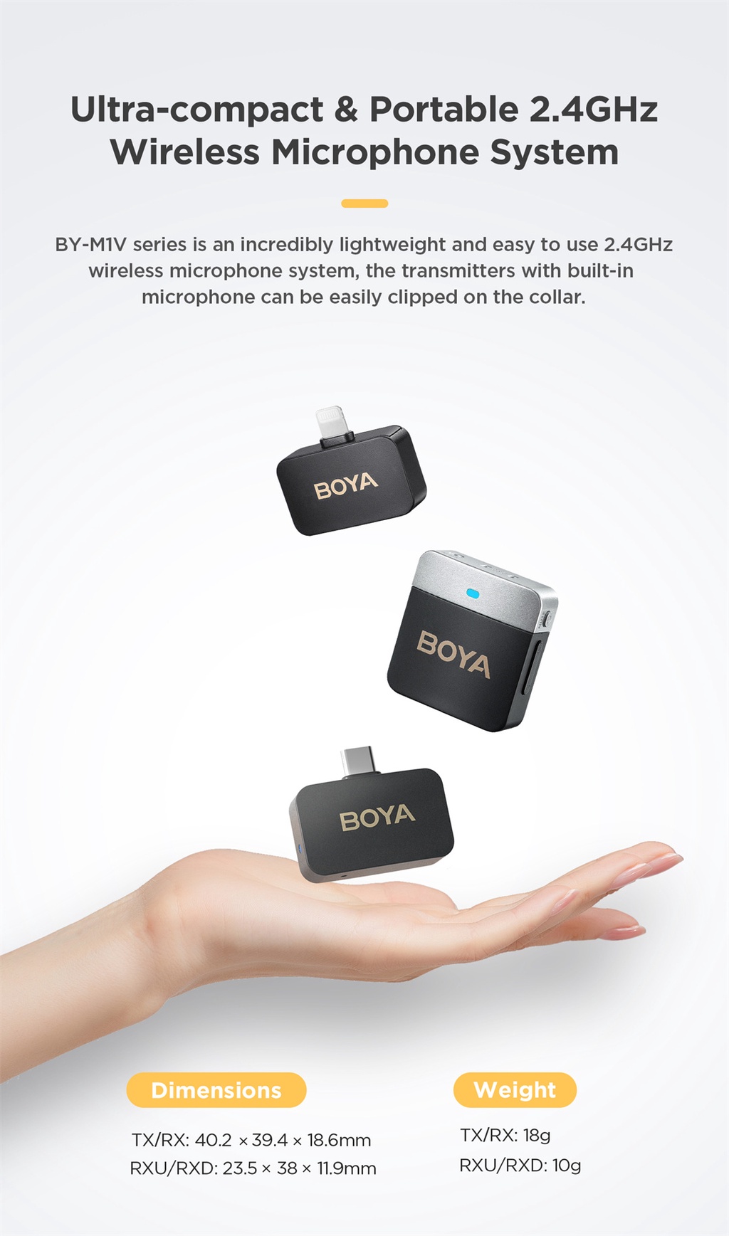 BOYA BYM1V Wireless Lavalier Microphone Noise Cancellation Mini Mic