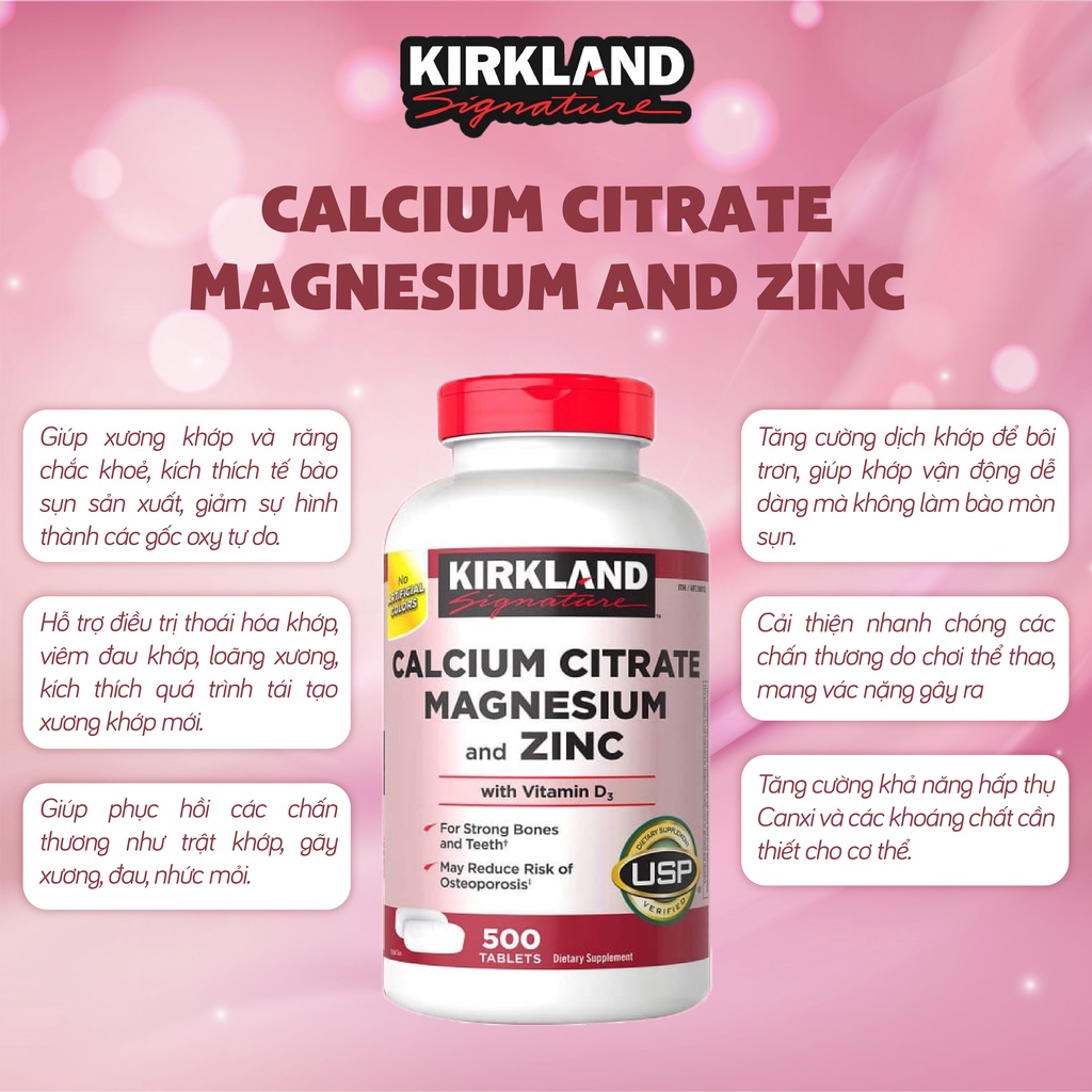 Kirkland Signature Calcium Citrate Magnesium And Zinc 500mg 500 tablets